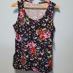 Floral Side Ruched Tank Top. Size Lg.